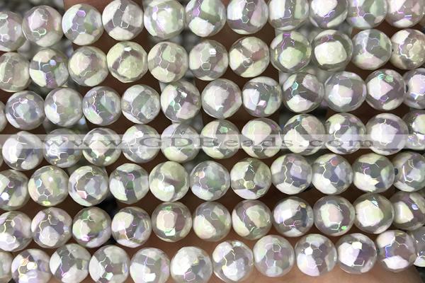 AGAT23 15 inches 8mm faceted round AB-color tibetan agate beads