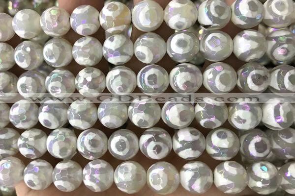 AGAT35 15 inches 10mm faceted round AB-color tibetan agate beads