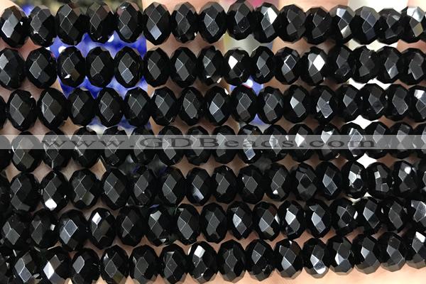 AGAT67 15 inches 5*8mm faceted rondelle black onyx gemstone beads