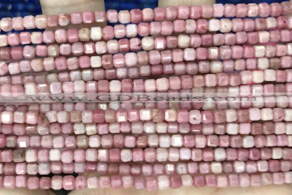 CUBE113 15 inches 3mm faceted cube pink wooden jasper beads