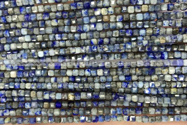 CUBE116 15 inches 2.5mm faceted cube lapis lazuli beads