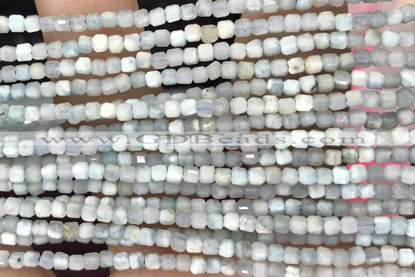 CUBE123 15 inches 2.5mm faceted cube aquamarine gemstone beads