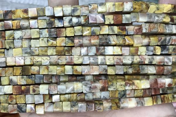 CUBE135 15 inches 4mm cube yellow crazy lace agate beads