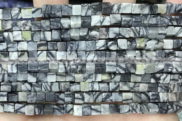 CUBE141 15 inches 4mm cube black water jasper gemstone beads