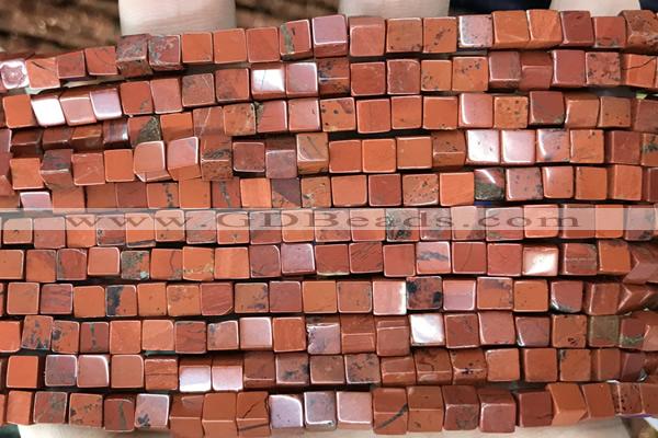 CUBE150 15 inches 4mm cube red jasper gemstone beads