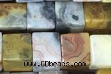 CUBE172 15 inches 6mm cube yellow crazy lace agate gemstone beads