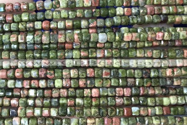 CUBE26 15 inches 3mm faceted cube unakite gemstone beads