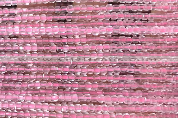 CUBE38 15 inches 2.5mm faceted cube rose quartz gemstone beads