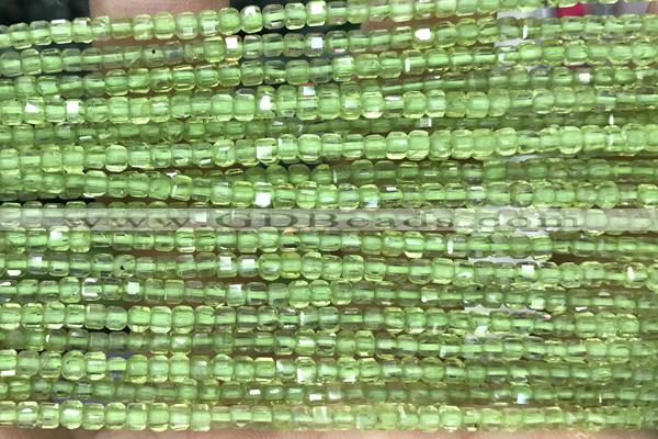 CUBE47 15 inches 2mm faceted cube olive quartz gemstone beads