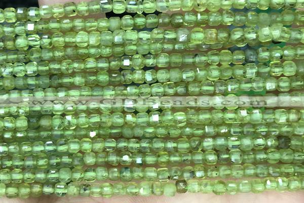 CUBE48 15 inches 3.5mm faceted cube olive quartz gemstone beads