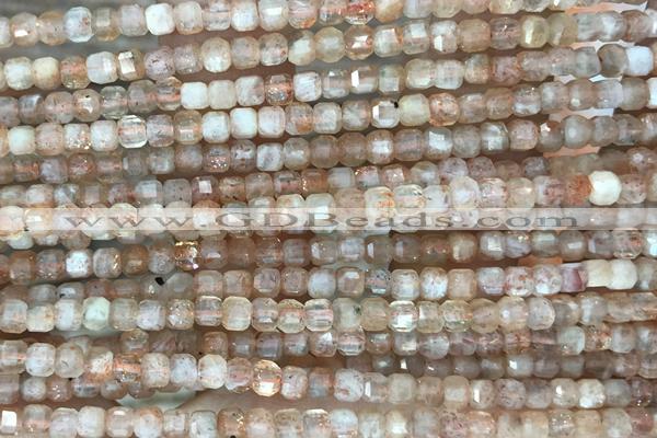 CUBE65 15 inches 3mm faceted cube sunstone gemstone beads