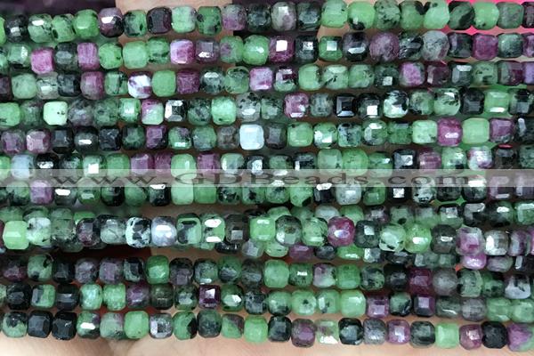 CUBE73 15 inches 3mm faceted cube ruby zoisite gemstone beads