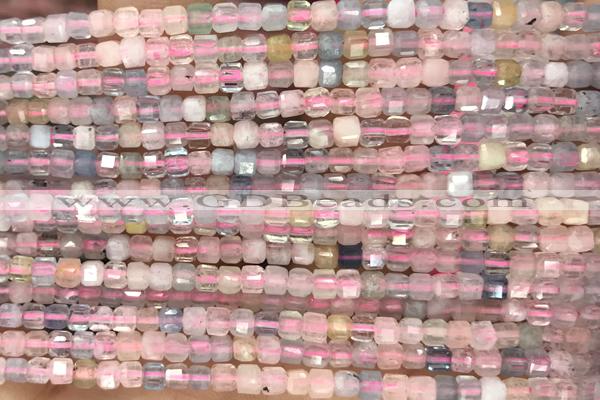 CUBE80 15 inches 3mm faceted cube morganite gemstone beads