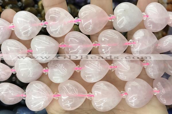 HEAR03 15 inches 20mm heart rose quartz gemstone beads