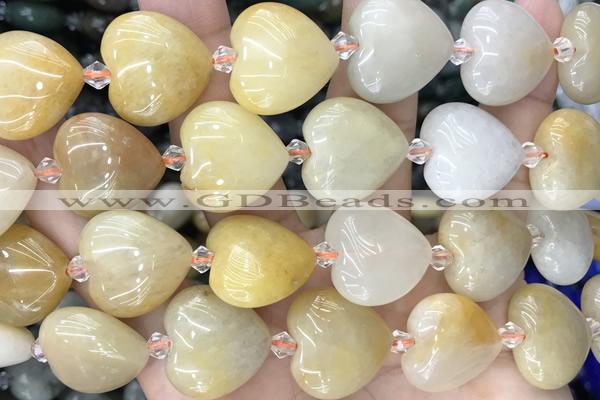 HEAR09 15 inches 20mm heart yellow jade gemstone beads