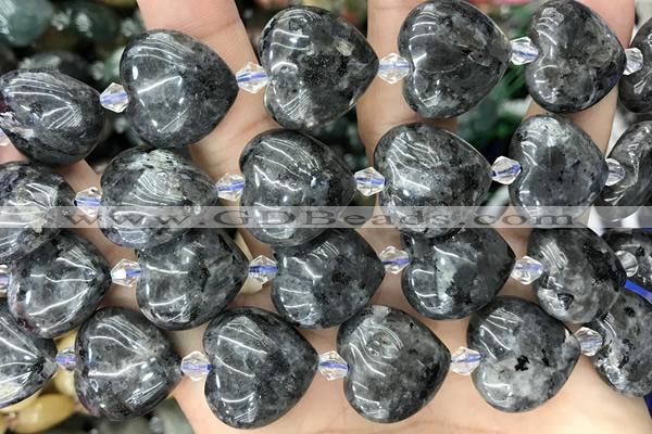 HEAR26 15 inches 20mm heart black labradorite gemstone beads