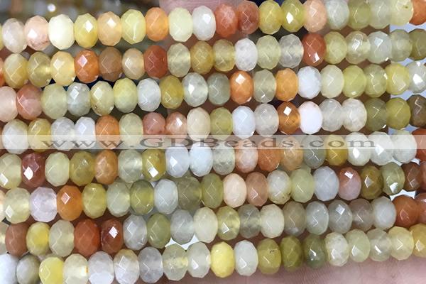 JADE01 15 inches 4*6mm faceted rondelle flower jade gemstone beads