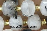 ROND134 15 inches 6*8mm faceted rondelle black rutilated quartz beads