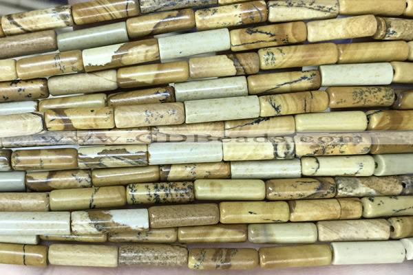 TUBE20 15 inches 4*13mm tube picture jasper gemstone beads