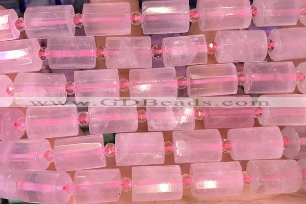 TUBE86 15 inches 10*14mm faceted tube rose quartz beads