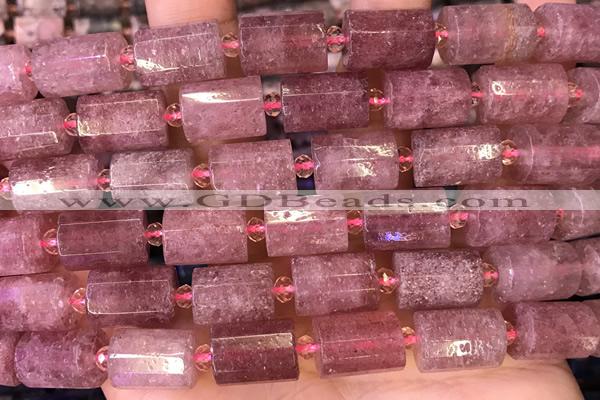 TUBE87 15 inches 10*14mm faceted tube strawberry quartz beads