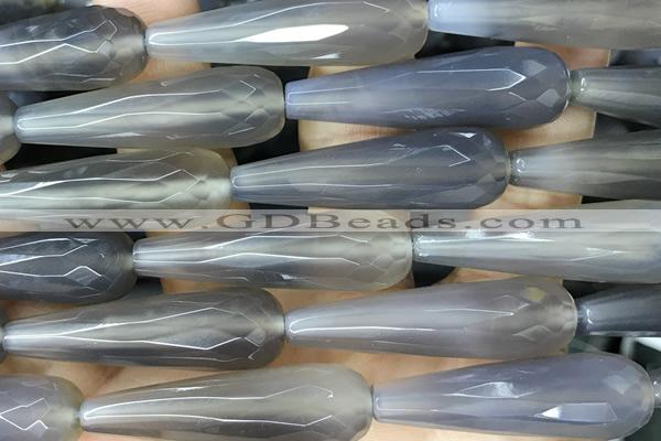 AGAT266 15 inches 12*40mm faceted teardrop grey agate beads