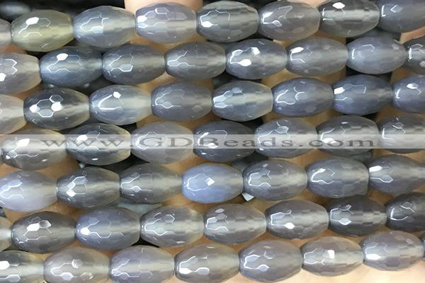 AGAT271 15 inches 8*12mm faceted rice grey agate beads