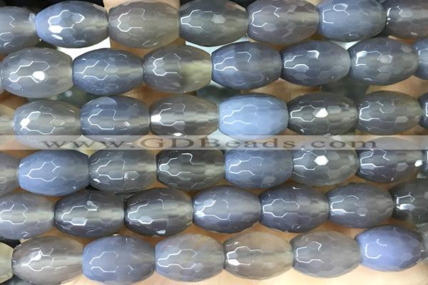 AGAT272 15 inches 10*14mm faceted rice grey agate beads