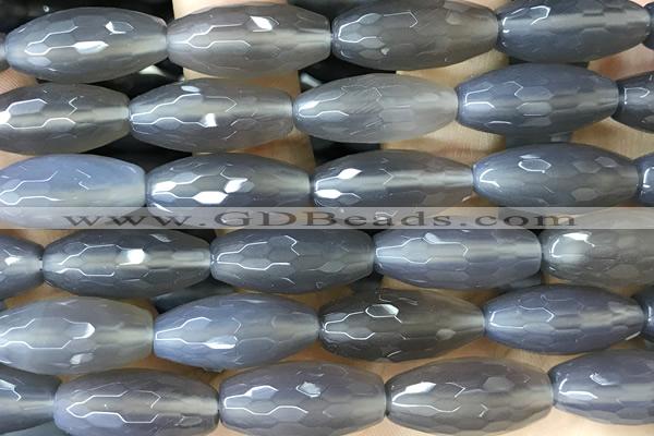 AGAT273 15 inches 10*22mm faceted rice grey agate beads