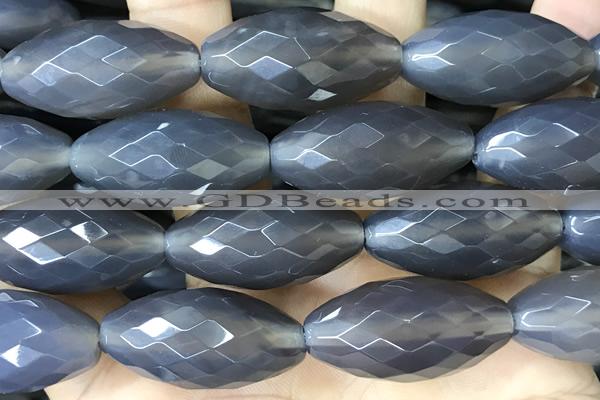 AGAT274 15 inches 15*30mm faceted rice grey agate beads