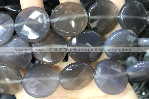 AGAT279 15 inches 25mm faceted coin grey agate beads