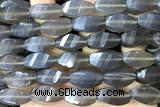 AGAT280 15 inches 10*20mm faceted twisted rice grey agate beads