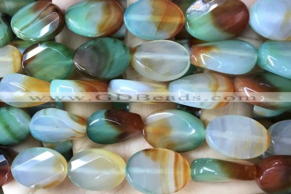 AGAT295 15 inches 13*18mm faceted twisted oval rainbow agate beads