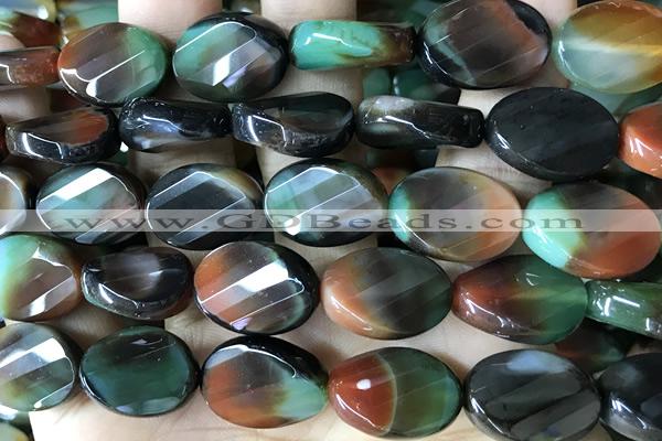 AGAT296 15 inches 13*18mm faceted twisted oval rainbow agate beads