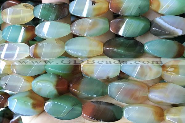 AGAT297 15 inches 10*20mm faceted twisted rice rainbow agate beads