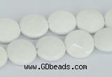 CAA01 15.5 inches 14mm faceted coin white agate gemstone beads