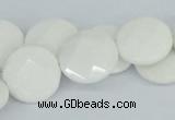 CAA02 15.5 inches 18mm faceted coin white agate gemstone beads