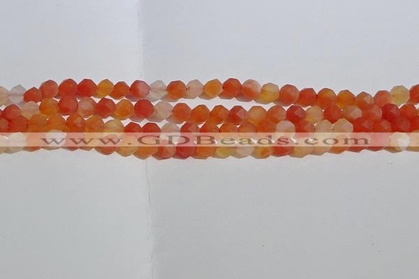 CAA1236 15.5 inches 6mm faceted nuggets matte red agate beads