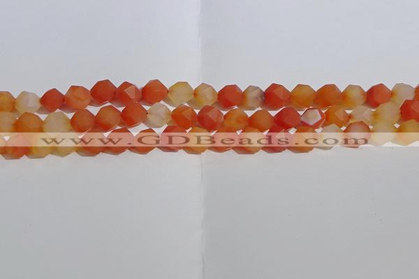 CAA1237 15.5 inches 8mm faceted nuggets matte red agate beads