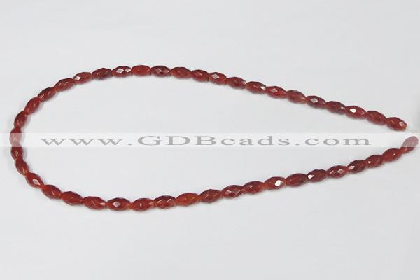 CAA124 15.5 inches 6*10mm faceted rice red agate gemstone beads