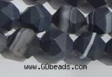 CAA1245 15.5 inches 12mm faceted nuggets matte black line agate beads