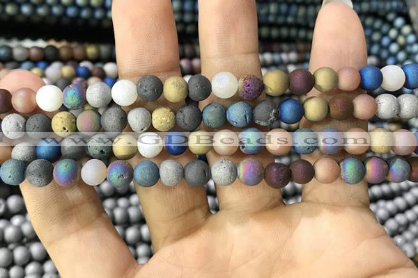 CAA1281 15.5 inches 6mm round matte plated druzy agate beads