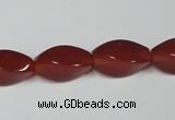 CAA129 15.5 inches 8*16mm twisted rice red agate gemstone beads