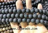 CAA1320 15.5 inches 10mm round matte plated druzy agate beads