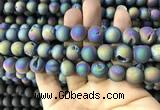 CAA1339 15.5 inches 12mm round matte plated druzy agate beads