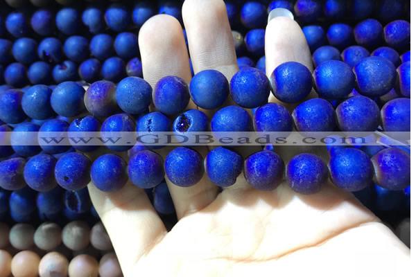 CAA1340 15.5 inches 12mm round matte plated druzy agate beads