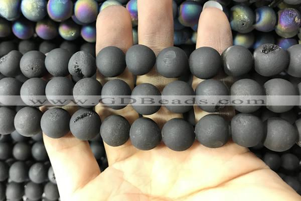 CAA1341 15.5 inches 12mm round matte plated druzy agate beads