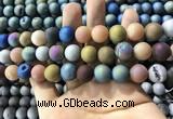 CAA1342 15.5 inches 12mm round matte plated druzy agate beads