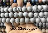 CAA1350 15.5 inches 14mm round matte plated druzy agate beads