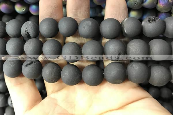 CAA1361 15.5 inches 14mm round matte plated druzy agate beads